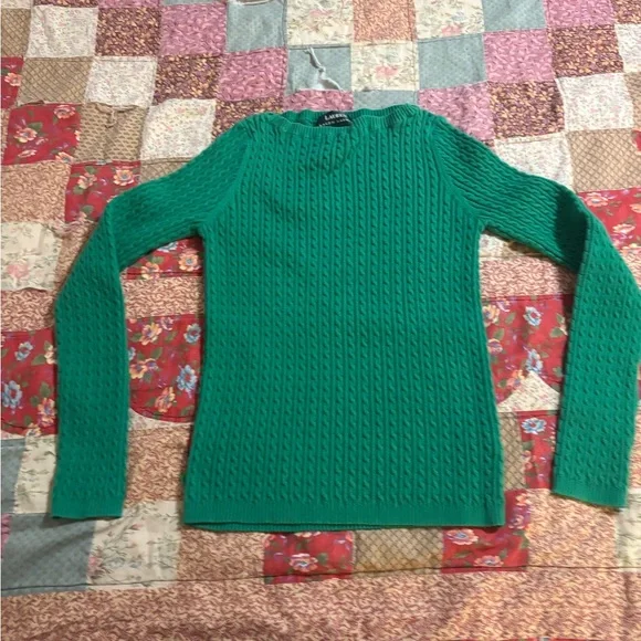Ralph Lauren Bright Green Cable-Knit Crewneck Sweater - Picture 1 of 6